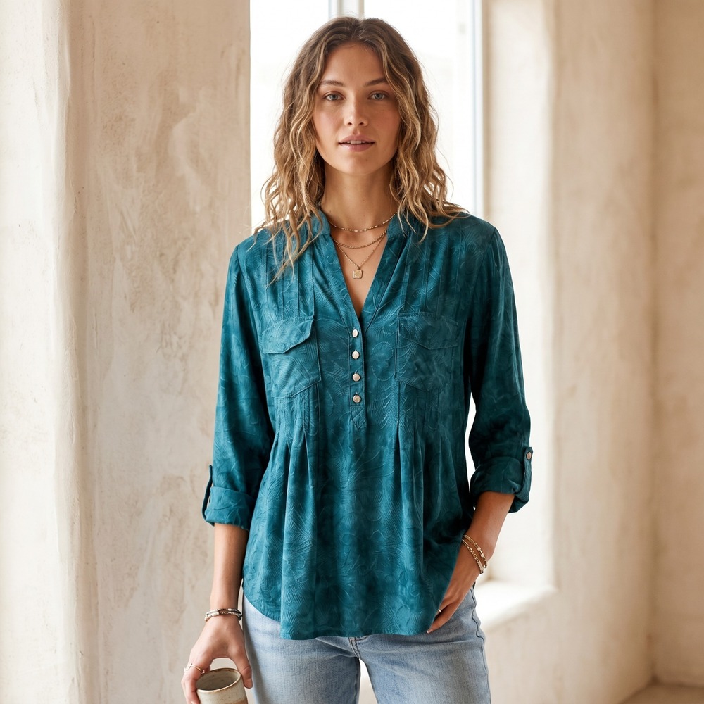 Vera Rose Teal Blue Jacquard Knit Top Whimsigoth Boho Textured Boho Fairy  L